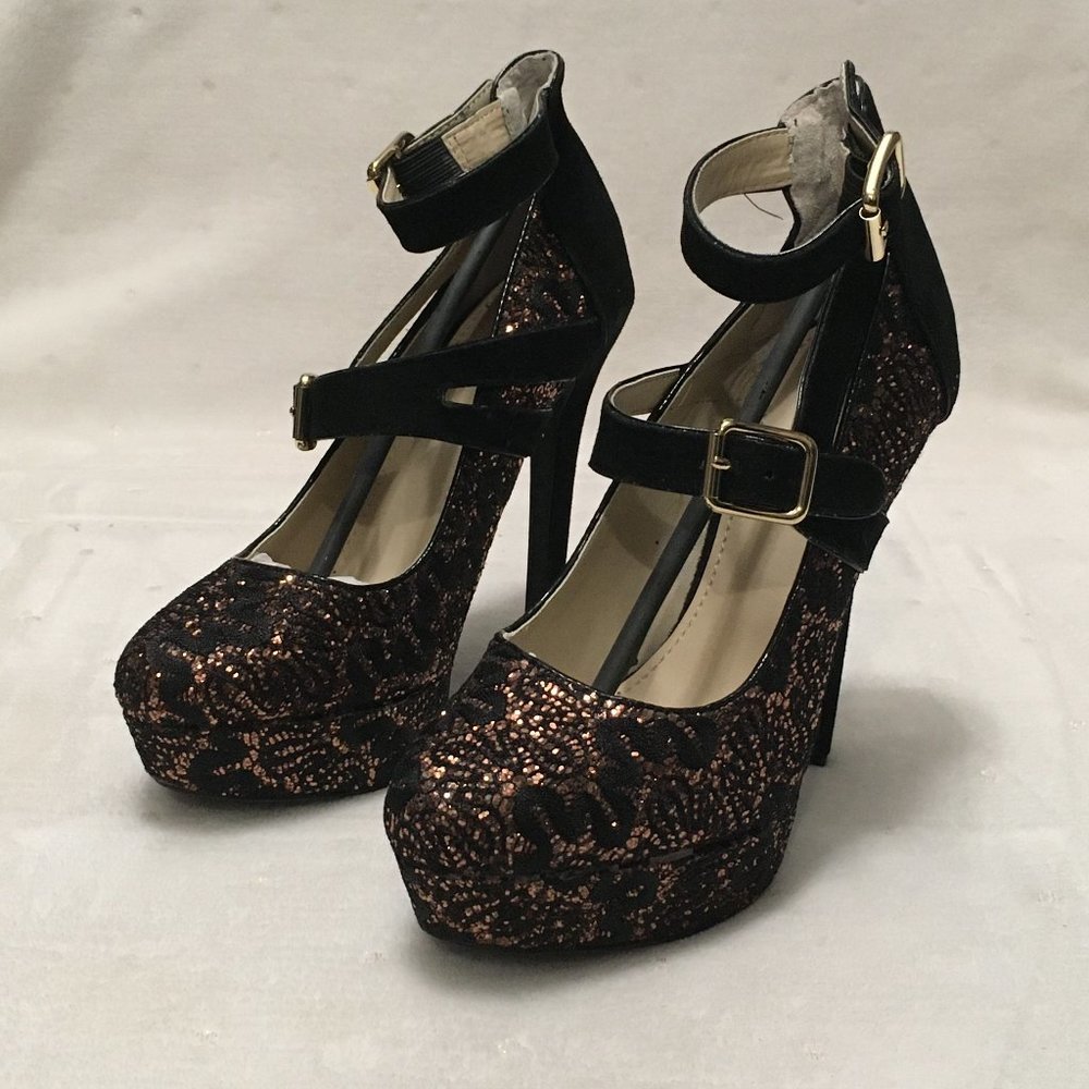 Colin Stuart Sequin Velvet & Gold Heel